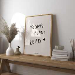 Todays Plan Read Art Print Poster, Quote Book Lover Trendy Retro Print, Funny Reading Modern Bedroom Wall - thumbnail 1