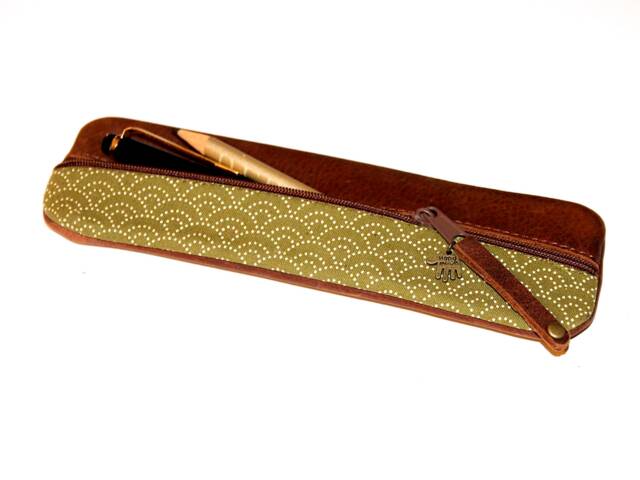 Elegant Wave Pencil Case Japanese Leather Leather Fabric Waves Japan - image 1