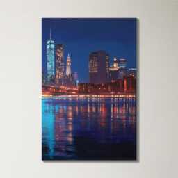 Manhattan Skyline Night 3 Panel Split Canvas Wall Art Brooklyn Bridge City Lights New York Oil Painting Framed Home Decor Gift - thumbnail 4