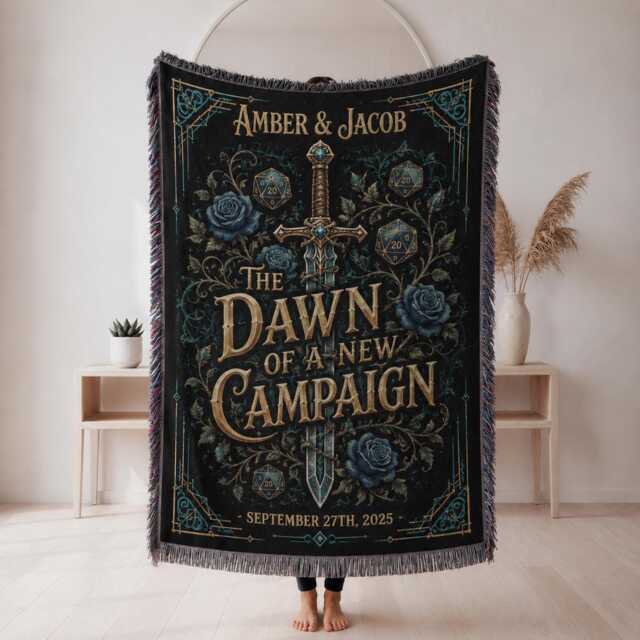 Personalized Dnd Blanket, Custom Name Rpg Date D20 Dungeon Master Gift, Fantasy Couple Gift - image 1