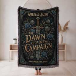 Personalized Dnd Blanket, Custom Name Rpg Date D20 Dungeon Master Gift, Fantasy Couple Gift - thumbnail 1