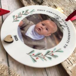 Personalised First Christmas As Grandparents, Auntie, Uncle, Any Relation, Photo Decoration Or Any Relation, With Gift Bag - thumbnail 2