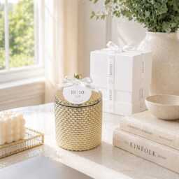 Large Luxury Scented Soy Candle - Rain Drop Geo Glass Jar Designer, Spa & Seasonal Fragrance Gift Boxed - thumbnail 2