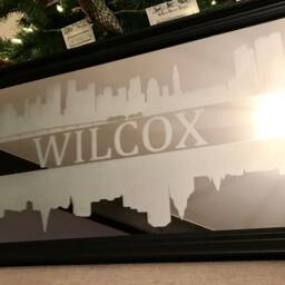 Custom Personalized City Skyline Mirror, Large Bar Engraved Black Mirror, 12x24 - thumbnail 3