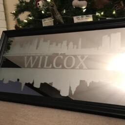 Custom Personalized City Skyline Mirror, Large Bar Engraved Black Mirror, 12x24 - thumbnail 2