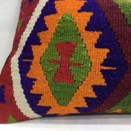 Vintage Turkish Kilim Pillow Cover, Ethnic Lumbar Cushion - 16x24 - thumbnail 3