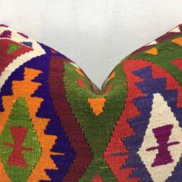 Vintage Turkish Kilim Pillow Cover, Ethnic Lumbar Cushion - 16x24 - thumbnail 2