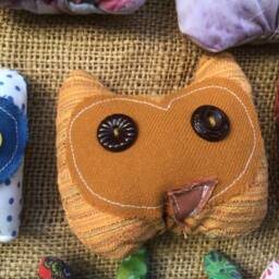 Tiny Plush Owl Pillows, Set Of Three, Pocket Pet Owls, Itty Bitty Owl Pillows, Barn Heart Shaped Face , Shelf Sitters - thumbnail 3
