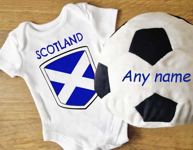 Personalised Embroidered Scotland Soft Toy Football & Babygrow/Romper Tshirt Set - image 1