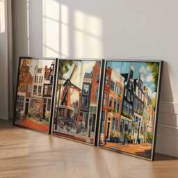 Set Of 3 Amsterdam Posters, Netherlands Travel Dutch Wall Art Prints, Iconic Poster Set, European City Prints - thumbnail 4