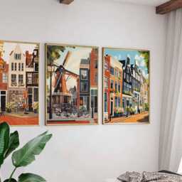 Set Of 3 Amsterdam Posters, Netherlands Travel Dutch Wall Art Prints, Iconic Poster Set, European City Prints - thumbnail 2