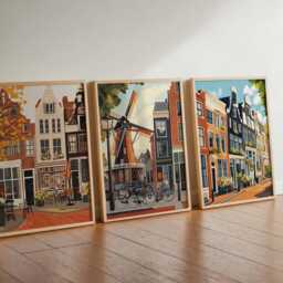 Set Of 3 Amsterdam Posters, Netherlands Travel Dutch Wall Art Prints, Iconic Poster Set, European City Prints - thumbnail 3