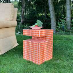 Tiled Shelf. Side Table. Orange Bedside Coffee Home Decor - thumbnail 3