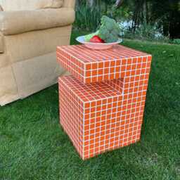 Tiled Shelf. Side Table. Orange Bedside Coffee Home Decor - thumbnail 4