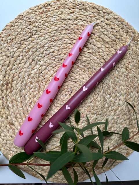 Hand Painted Love Heart Taper Candles Valentine's Decor - image 1