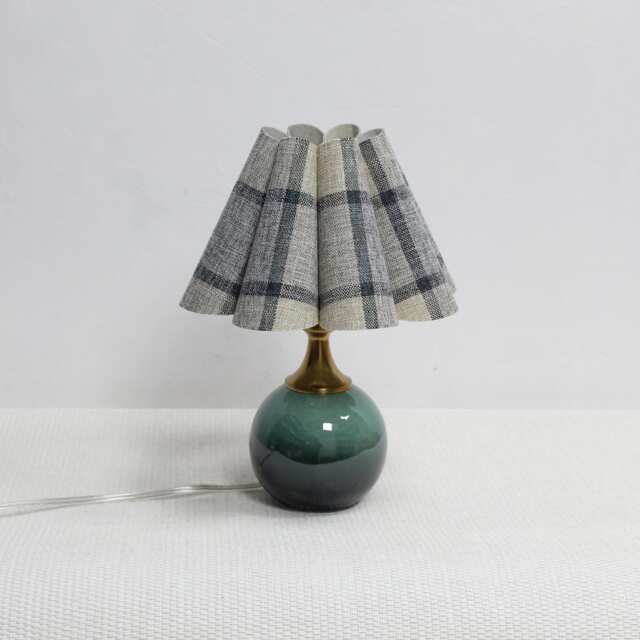 Handmade Blue Plaid Fabric Table Lamp Scallop Shade, Ceramic Base-104# - image 1