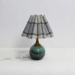 Handmade Blue Plaid Fabric Table Lamp Scallop Shade, Ceramic Base-104#