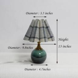 Handmade Blue Plaid Fabric Table Lamp Scallop Shade, Ceramic Base-104# - thumbnail 2