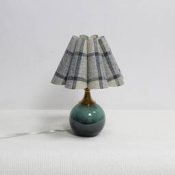 Handmade Blue Plaid Fabric Table Lamp Scallop Shade, Ceramic Base-104# - thumbnail 3