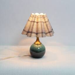 Handmade Blue Plaid Fabric Table Lamp Scallop Shade, Ceramic Base-104# - thumbnail 4