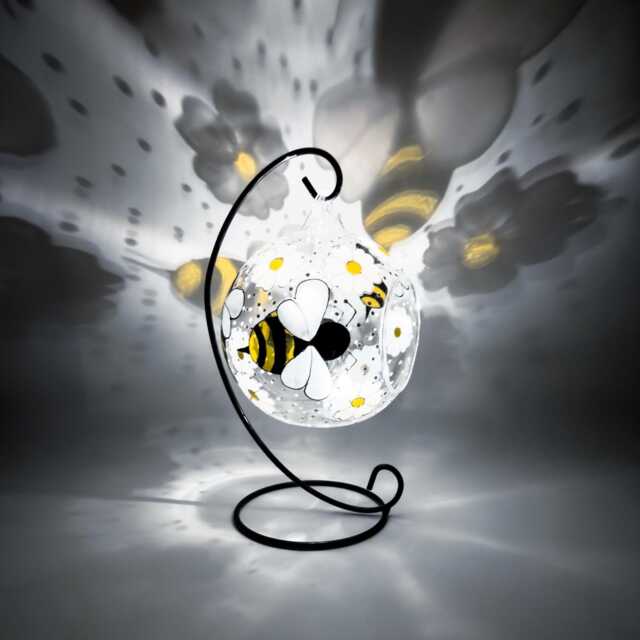 Hand-Painted Bee & Daisy Glass Candle Holder - Garden Decor - image 1