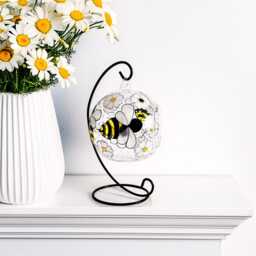 Hand-Painted Bee & Daisy Glass Candle Holder - Garden Decor - thumbnail 2