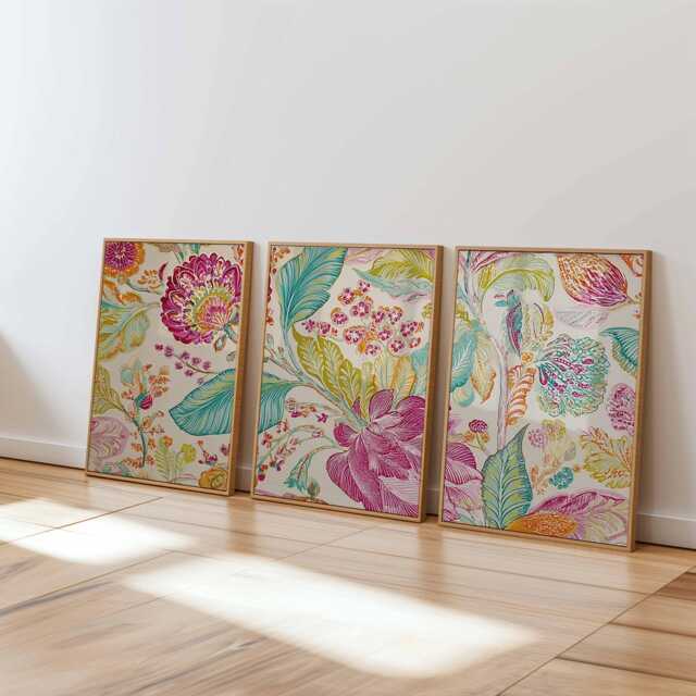 Colorful Floral Wall Art Prints Set Of 3, Vibrant Botanical Posters, Tropical Flower Artwork For Living Room, Boho - image 1