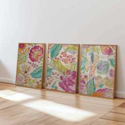 Colorful Floral Wall Art Prints Set Of 3, Vibrant Botanical Posters, Tropical Flower Artwork For Living Room, Boho - thumbnail 1