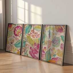Colorful Floral Wall Art Prints Set Of 3, Vibrant Botanical Posters, Tropical Flower Artwork For Living Room, Boho - thumbnail 2