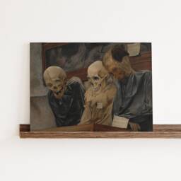 Skeletons Print, Antique Halloween Wall Art, Funny Skeleton Party Poster, Skulls Canvas, Holiday Printable, Moody Painting, Home Decor Gift - thumbnail 3