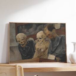 Skeletons Print, Antique Halloween Wall Art, Funny Skeleton Party Poster, Skulls Canvas, Holiday Printable, Moody Painting, Home Decor Gift - thumbnail 2