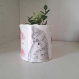 Handmade Ceramic Flower Pot With Cat & Kitten, Mother's Day Gift