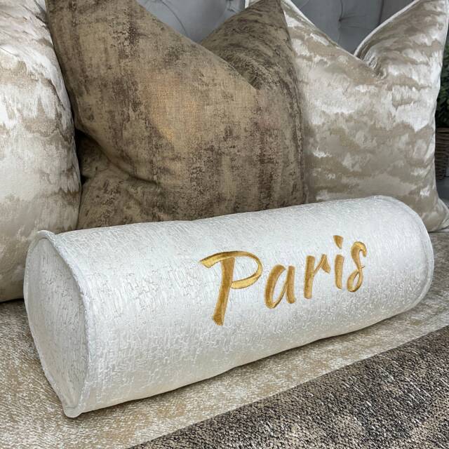 "Luxury Personalised Name Embroidered Bolster Cushion 16""x6" - image 1