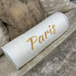 "Luxury Personalised Name Embroidered Bolster Cushion 16""x6" - thumbnail 2
