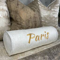 "Luxury Personalised Name Embroidered Bolster Cushion 16""x6"