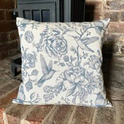899. Indigo Blue Hummingbird - Linen Look 100% Cotton Cushion Cover, Various Sizes