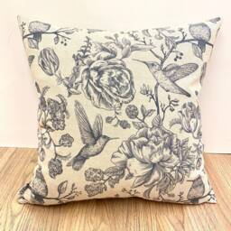 899. Indigo Blue Hummingbird - Linen Look 100% Cotton Cushion Cover, Various Sizes - thumbnail 3