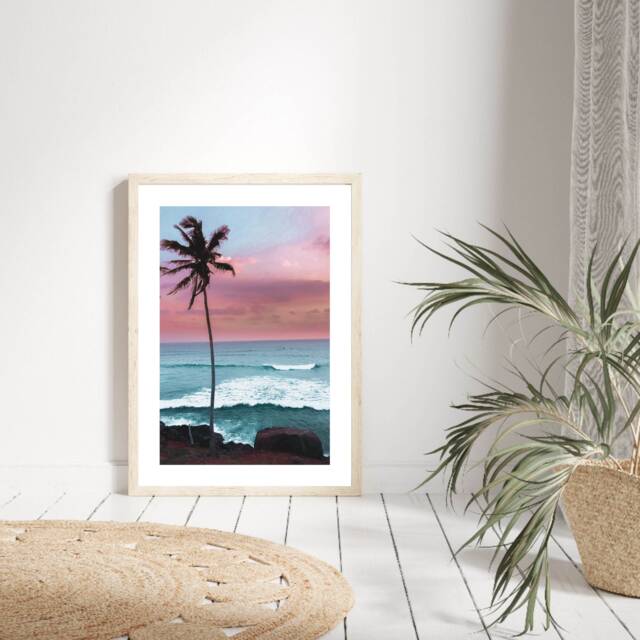 Palm Tree Print, Pink Sunset Coastal Wall Art, Beach Prints, Modern Pastel Blush Prints - image 1