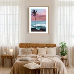 Palm Tree Print, Pink Sunset Coastal Wall Art, Beach Prints, Modern Pastel Blush Prints - thumbnail 3