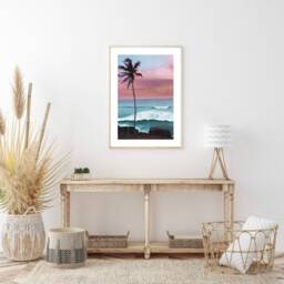 Palm Tree Print, Pink Sunset Coastal Wall Art, Beach Prints, Modern Pastel Blush Prints - thumbnail 2