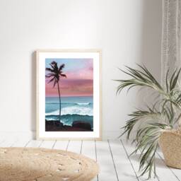 Palm Tree Print, Pink Sunset Coastal Wall Art, Beach Prints, Modern Pastel Blush Prints - thumbnail 1