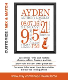 Fox Birth Stats Print, Woodland Nursery Decor, Baby Gift - thumbnail 1