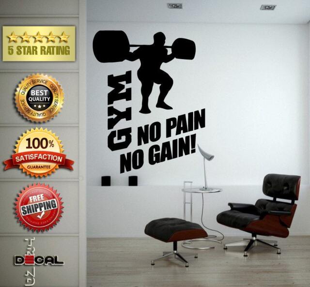 No Pain Gain Lifting Weights Training Gym Athletics Body Building Physical Education Gymnasium Wall Vinyl Sticker Mural Room Decor L1789 - image 1