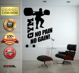 No Pain Gain Lifting Weights Training Gym Athletics Body Building Physical Education Gymnasium Wall Vinyl Sticker Mural Room Decor L1789 - thumbnail 1