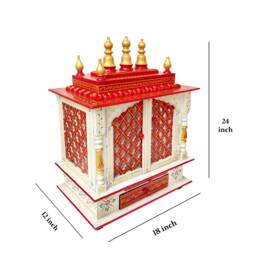 Hand Carved Wooden Pooja Ghar Mandir Wall Mount Indian Temple - thumbnail 2