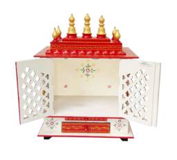 Hand Carved Wooden Pooja Ghar Mandir Wall Mount Indian Temple - thumbnail 1
