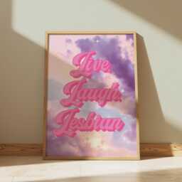 Live, Laugh, Lesbian Cloud Pink Print Retro Groovy Feminist Art - thumbnail 1