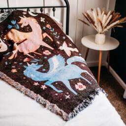 Woven Unicorn Throw Blanket Cotton Girls Room Decor - thumbnail 3