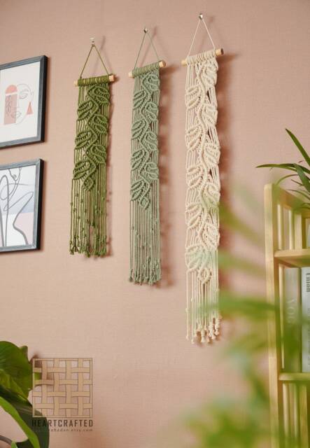 Macrame Leaves Wall Art, Tapestry, Contemporary Modern Farmhouse, Woven Abstract Minimalist Decor W15 - image 1