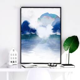 Japandi Wall Art Decor Framed 3 Piece Set Artwork For A Zen Living Room, Large Blue Relaxing Asian Designer Japan Poster Prints - thumbnail 2